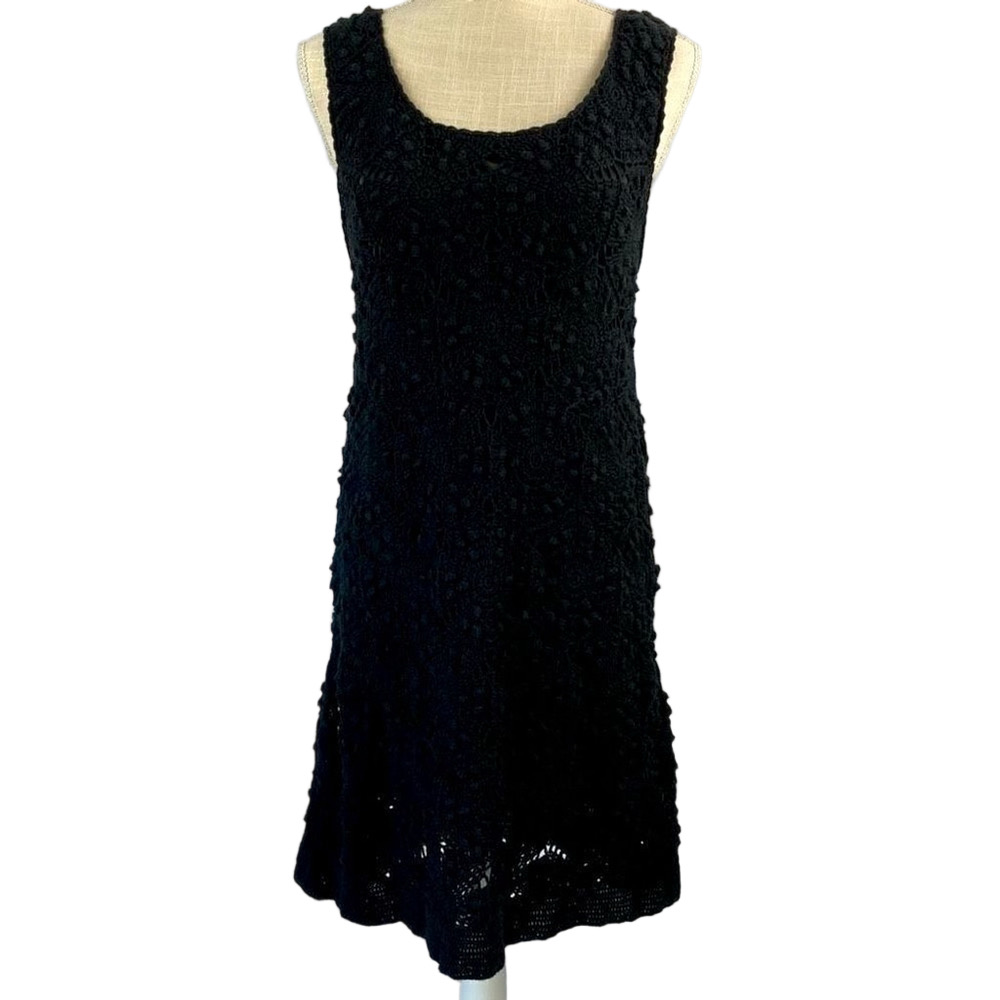 Rhys Dwfen Crocheted Lined Black Mini Dress Women’s Large Boho Hippie